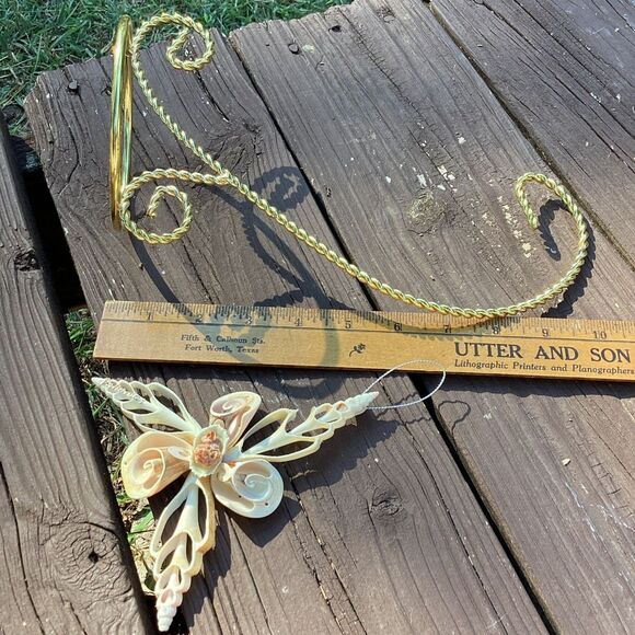 Handmade Seashell Butterfly Ornament with Gold Stand Coastal Nautical Decor - Picture 5 of 5